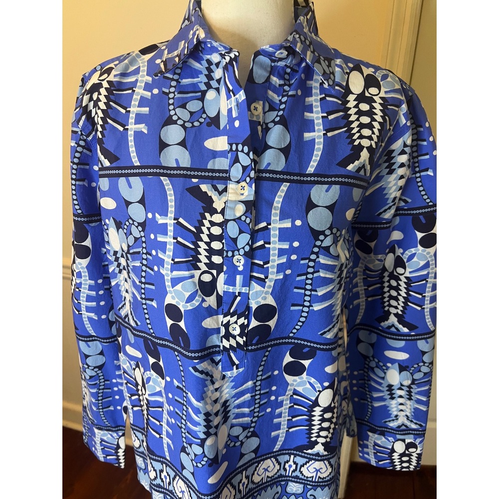 Jude Connally Blue Seaside Catch Print Tunic Top Womens M NEW - Picture 5 of 12